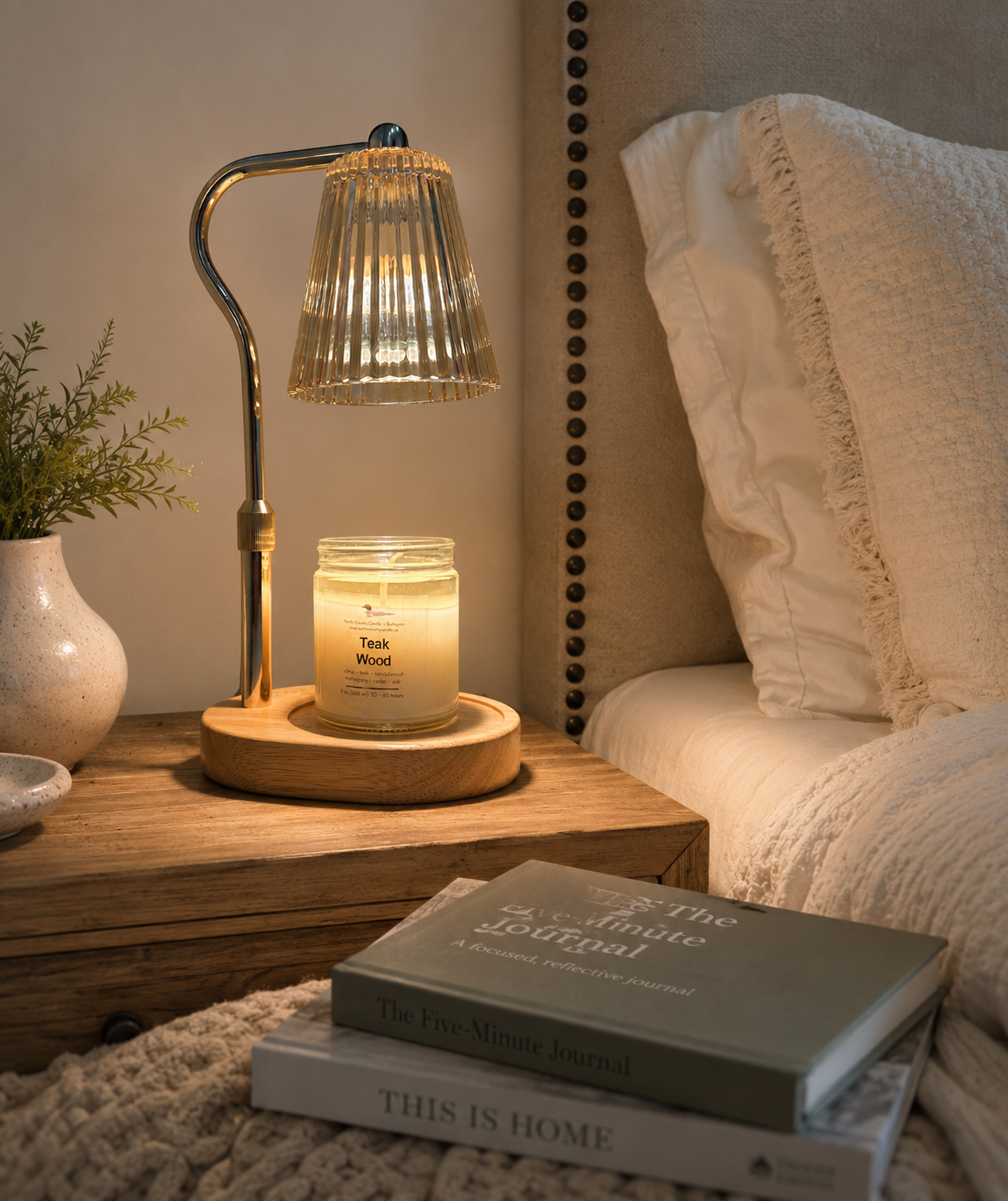 Adjustable Height Candle Lamp with Wood Base