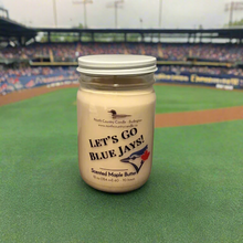 Load image into Gallery viewer, 12 oz Baseball themed Blue Jay Soy Wax Candle scented with Maple Butter
