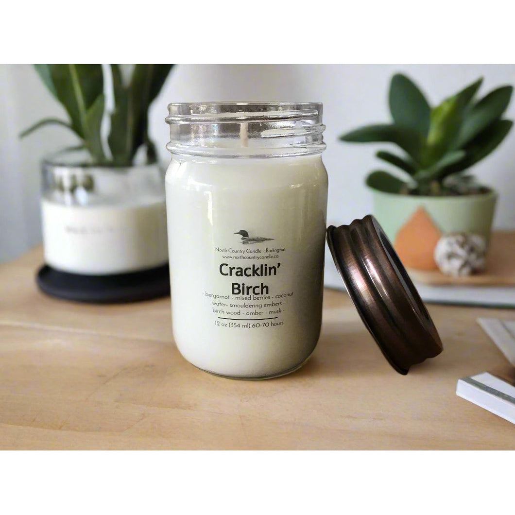 12 oz Soy Wax Candle scented with Cracklin’ Birch fragrance