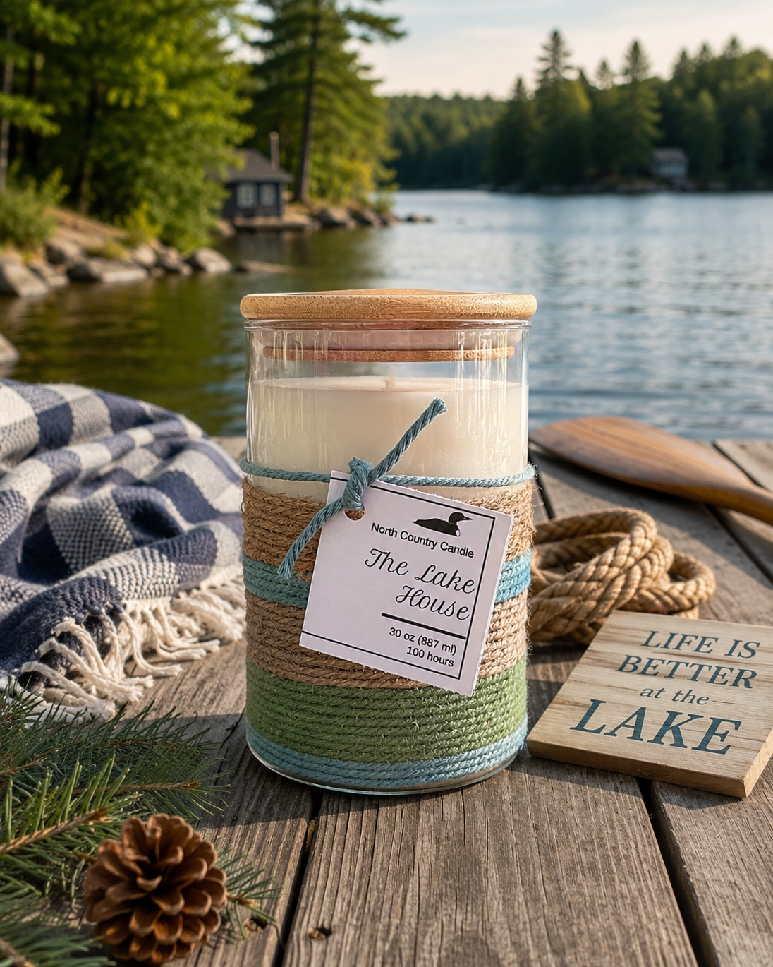 30 oz tall cylinder oy candle scented The Lake House