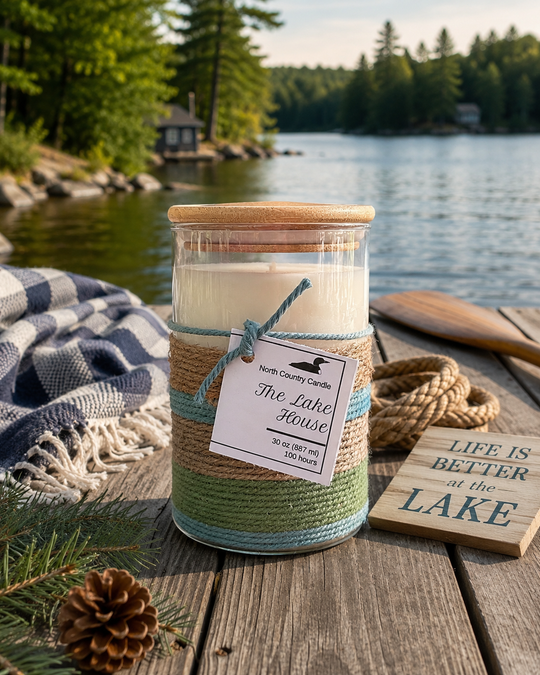 30 oz tall cylinder oy candle scented The Lake House