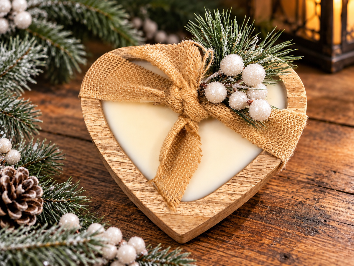 White Pine Forest - Mango Wood Christmas Sweetheart Dough Bowl Candle