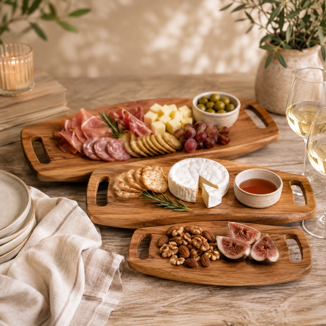 Acacia Wood Double Handled Serving Platters