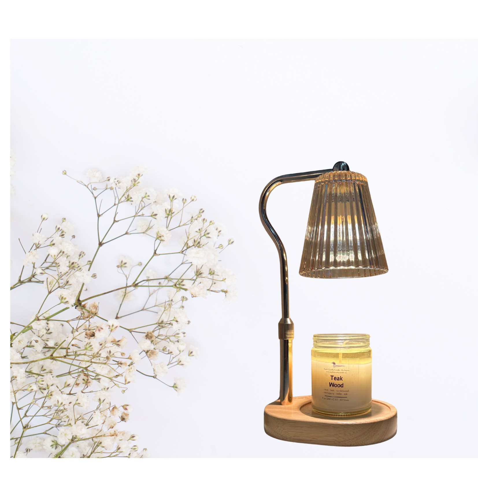 Adjustable Height Candle Lamp with Wood Base