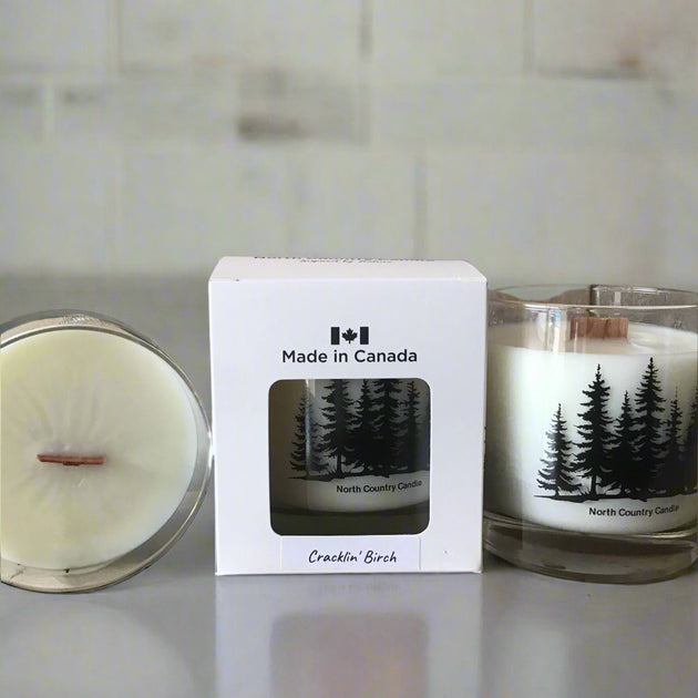 10 oz Wood Wick Soy candle in whiskey glass with matching gift box