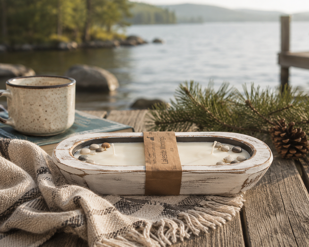 Distressed Dough Bowl Candle Lakeside Mornings