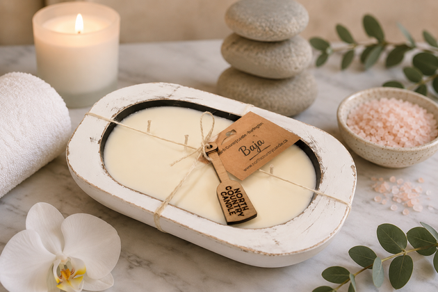 Distressed Linen 9.5inch dough bowl candle with soy wax