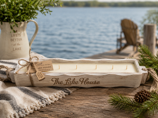 Distressed Mango Wood Engraved Candle Tray