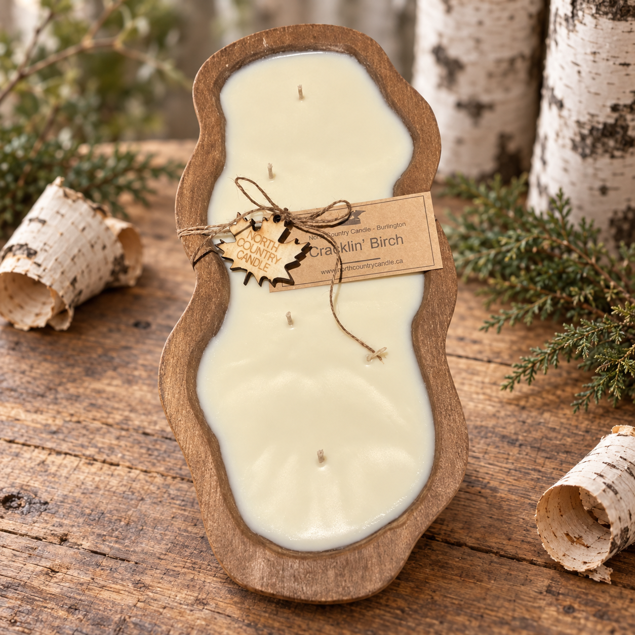Wavy Walnut Stained Dough Bowl Candle
