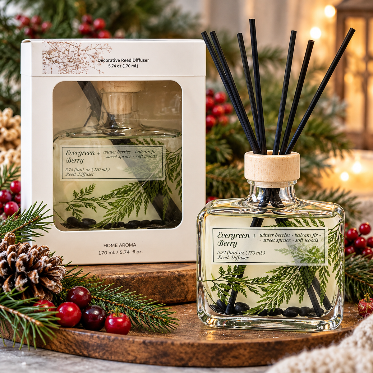 Evergreen + Berry Decorative 170 ml Reed Diffuser