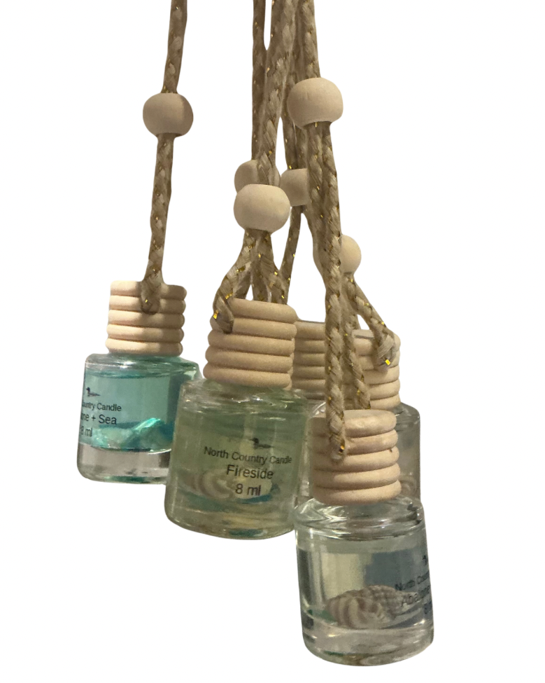 Hanging glass bottle car fresheners
