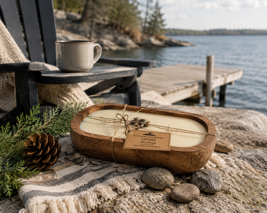 Lakeside Mornings Mango Wood Dough Bowl Candle