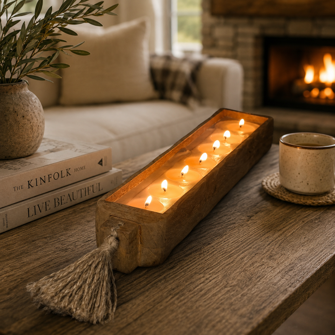 Mango Wood Dough Bowl Candle Trays