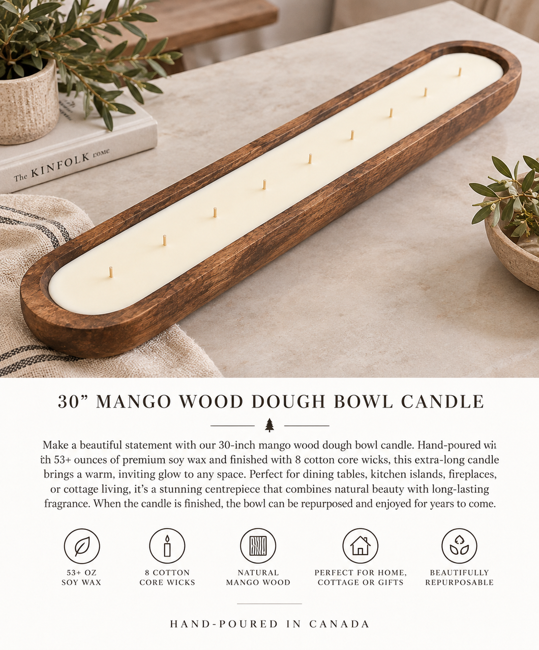 Mango Wood 30 inch Dough Bowl Candle