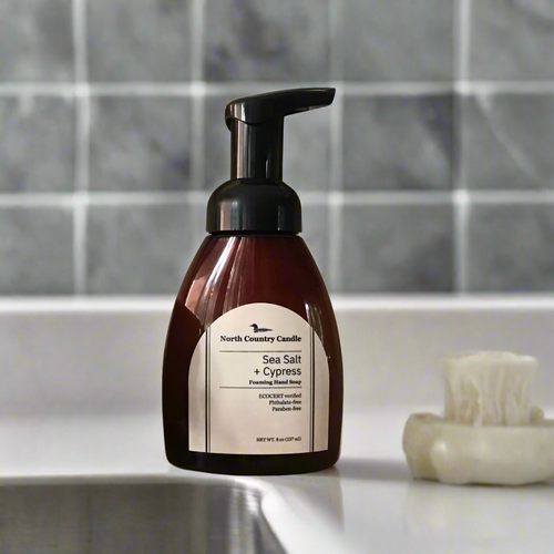 Foaming hand soap bottle with pump in Sea Salt + Cypress