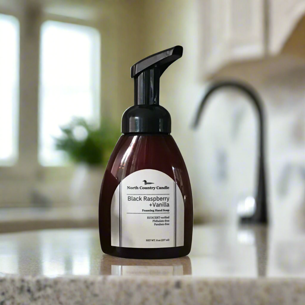 8 oz Foaming Had Soap with black pump scented Black Raspberry + Vanilla