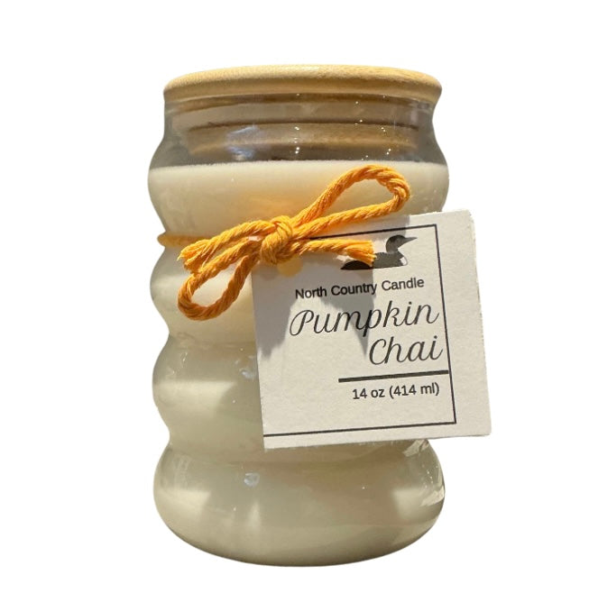 Pumpkin Chai 14 oz Bubble Ring soy wax candle with bamboo lid