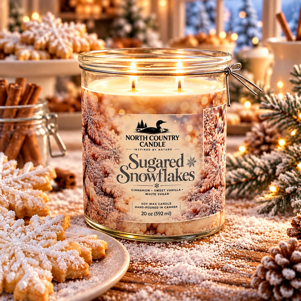 Sugared Snowflakes – 20 oz Christmas Soy Candle with Silver Mirror Lid