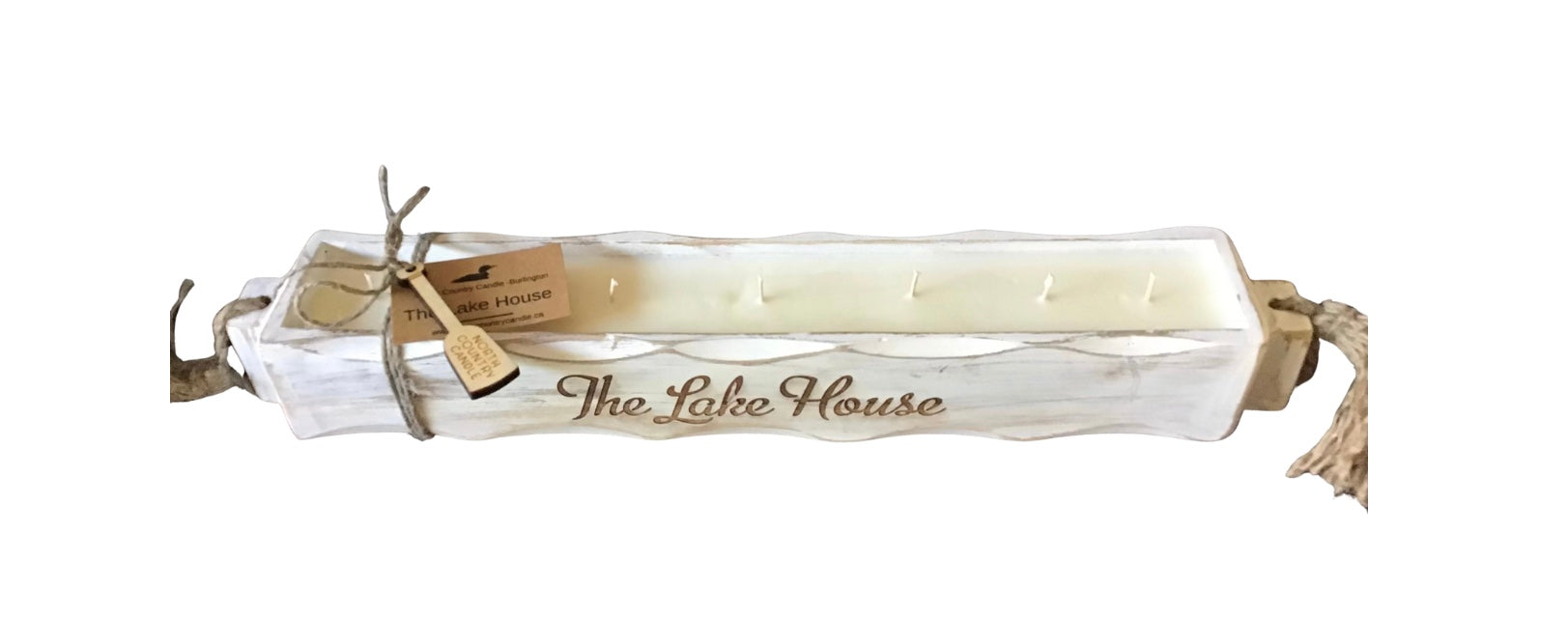 The Lake House-Distressed Engraved Mango Wood Candle