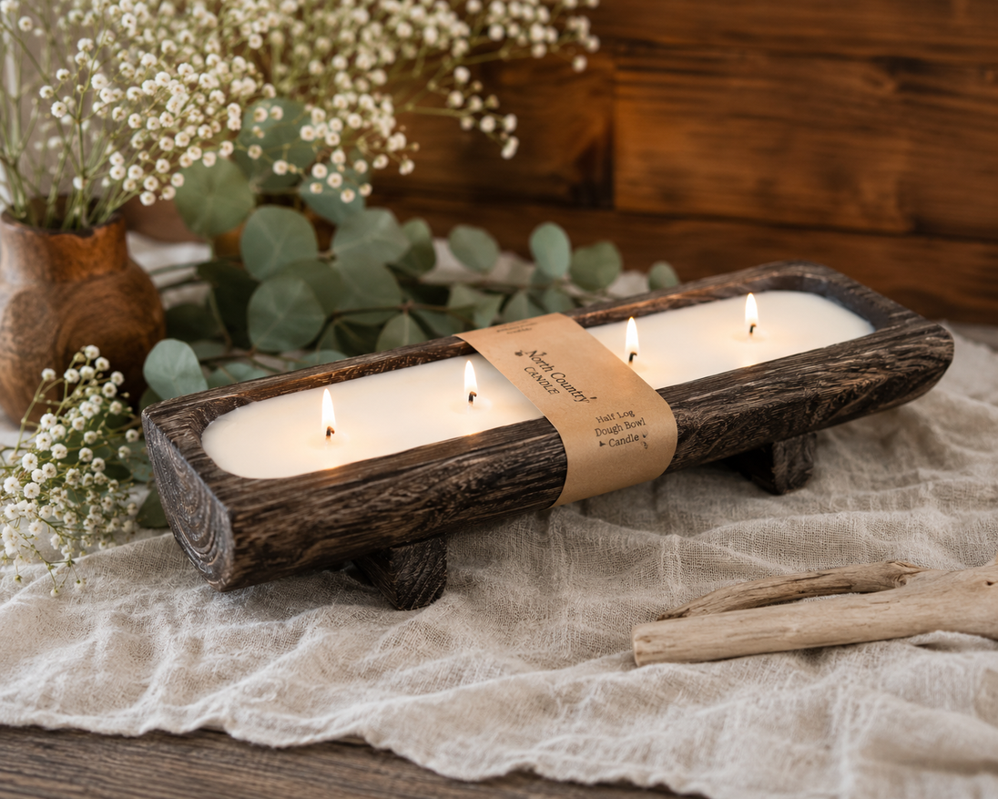 Wooden Log Dough Bowl Soy Candle