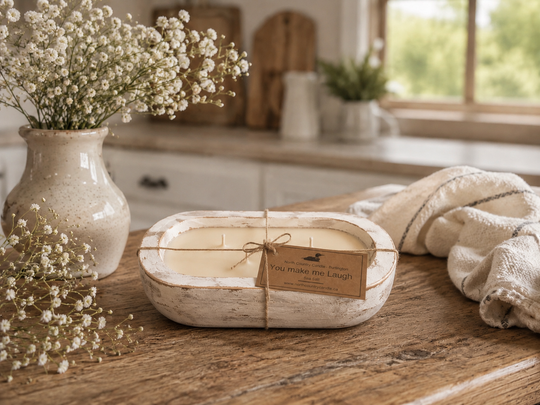 You Make Me Laugh Distressed Linen Dough bowl Candle