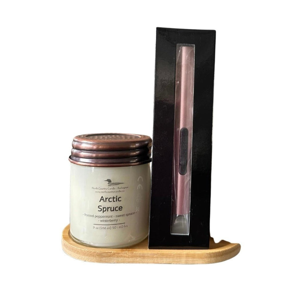 Arctic Spruce - 9 oz Soy Candle, Bamboo Tray & USB Lighter